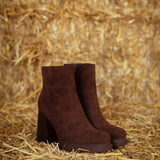 MADELEINE BROWN SUEDE HEEL BOOTS