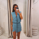 FEMKE BLUE BUTTON BLOUSE