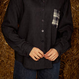 JOVIE DARK BLUE DENIM BLOUSE - BEIGE POCKET