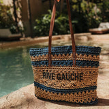 RIVE GAUCHE DARK BLUE/BEIGE STRIPED RAFFIA BAG
