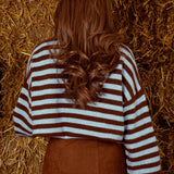 EMALINE BROWN/LIGHT BLUE STRIPED SWEATER