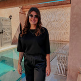 AL HOCEIMA BLACK SATIN LACE PANTS