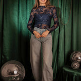 HO HO HOLIDAY DARK BLUE SEQUIN BLOUSE