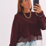 INEZ BORDEAUX LONGSLEEVE SHIRT WITH LACE