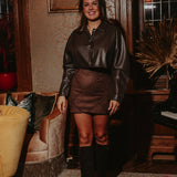 ICY NIGHT BROWN LEATHER BLOUSE