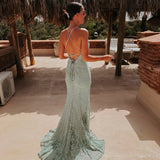 CHADIA MINT GREEN LACE DRESS