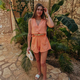 RAQUEL ORANGE DENIM PLAYSUIT