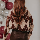 CUDDLE UP  BEIGE/BROWN ARGYLE SWEATER