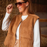 VIVIAN CAMEL SUEDE SLEEVELESS JACKET