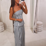 MELODIE DARK BLUE/ECRU STRIPED TWO-PIECE SET