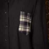 JOVIE DARK BLUE DENIM BLOUSE - BEIGE POCKET