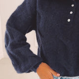 KIANDRA DARK BLUE BUTTON PULLOVER