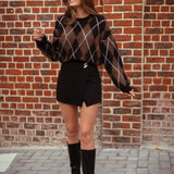 YELENA BLACK ARGYLE SWEATER