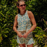 LOLITA BLUE FLOWER CROCHET TWO-PIECE SET