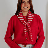 BOWIE RED CARDIGAN WITH STRIPED SCARF