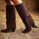 PRISCILLA BROWN STUDS COWBOY BOOTS