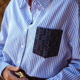 NEVADA BLUE STRIPED POCKET BLOUSE