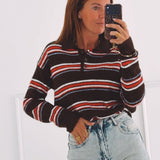 MACKENZIE BROWN STRIPED POLO KNITTED SWEATER