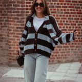 LOST IN THE CITY BROWN/LIGHT BLUE CARDIGAN WITH SCARF