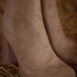 MADELEINE BEIGE SUEDE HEEL BOOTS