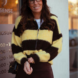 SASKIA YELLOW/BROWN STRIPED ZIP CARDIGAN