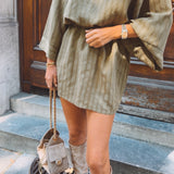 YSOLDE KHAKI STRIPED BLOUSE