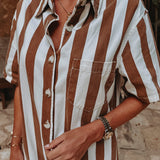 ILUSION BROWN/WHITE STRIPED PLAYSUIT