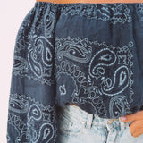 PRE-ORDER MARAVILLOSA DARK BLUE LINEN OFF SHOULDER BLOUSE