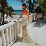 ESENCIA DIVINA BUTTER YELLOW FLOWER BANDEAU DRESS