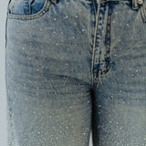 LIGHT BLUE RHINESTONE WIDE LEG JEANS A3022