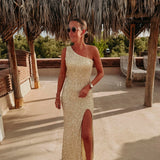 SOUAD GOLD SEQUIN ONE SHOULDER DRESS