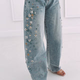 BLUE FLOWER BALLOON JEANS A5260