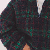 KRISTIEN DARK BLUE/GREEN CHECKERED TEDDY SWEATER