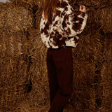 PAVINE BROWN COW PRINT ZIP JACKET