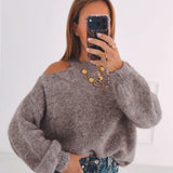 CAMILLE TAUPE CUT-OUT PULLOVER