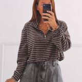 EMILIA BROWN/GREY STRIPED SWEATER