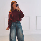 SAAR BORDEAUX CUT-OUT SWEATER