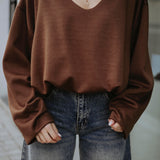 NAIDA BROWN V-NECK SWEATER
