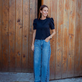 SANTIAGO DARK BLUE BUTTON BLOUSE