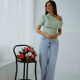DARLING MINT GREEN ONE SHOULDER BLOUSE