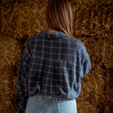 YOLANDA DARK BLUE CHECKERED BLOUSE