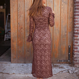 CAPRICE BROWN LONG LACE DRESS