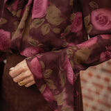 GARDEN OF ROSES BROWN BLOUSE