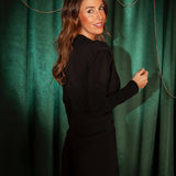 MERRY X-MAS BLACK DRAPED BLOUSE