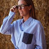 NEVADA BLUE STRIPED POCKET BLOUSE