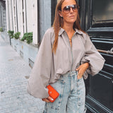 THELMA TAUPE ZIP BLOUSE