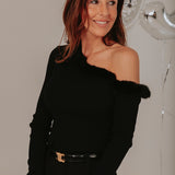 LET'S PARTY BLACK ONE SHOULDER TOP