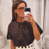 SIGRID BROWN CROPPED BLOUSE