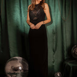 MISTLE LONG BLACK DRAPED DRESS