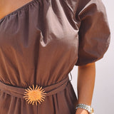 SOLCIELO BROWN ONE SHOULDER PLAYSUIT